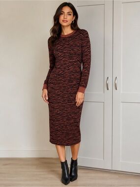 Express Rust and Black Zebra-Print Midi Dress